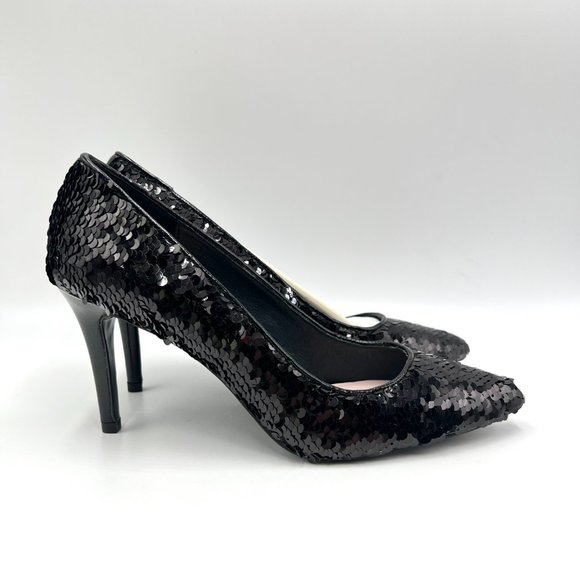 Chinese Laundry Size 6.5 Black Sequin Point Toe Stiletto Heel Dress Pumps Shoes - Picture 1 of 16